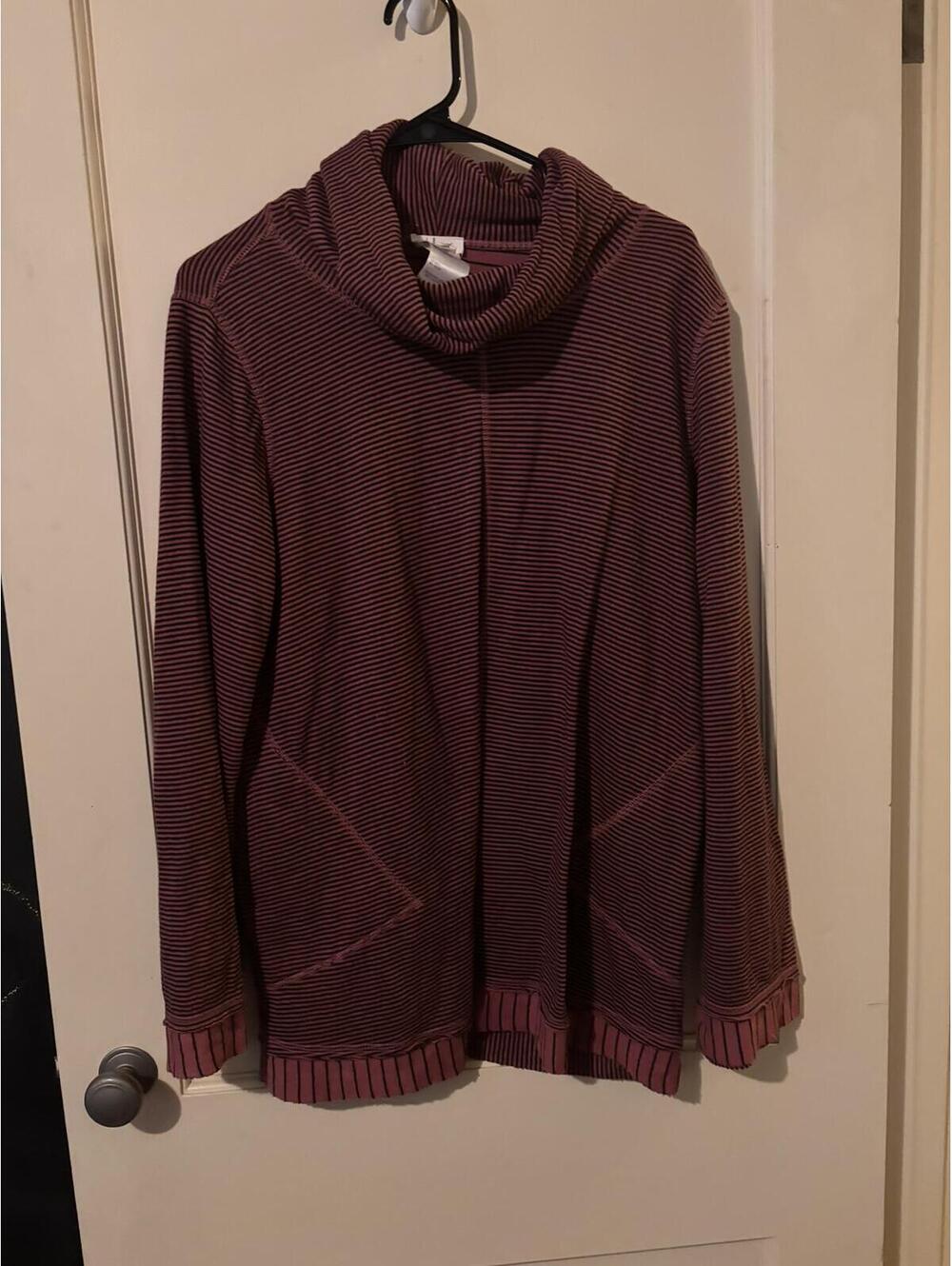 Tribal Jeans Burgundy and Black Striped Cowl Neck Tunic Sweater